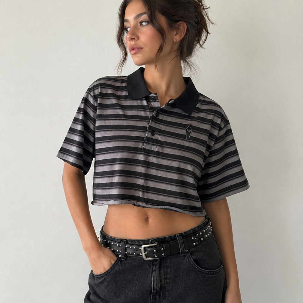 HOT TOPIC Y2K Striped Cropped Polo Top size m